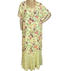 VTG BFA Classics Butter Yellow Floral Maxi Dress Plus Sz 1X #343C